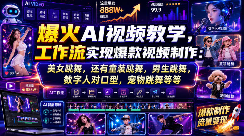 爆火AI视频教学，工作流实现爆款视频制作：美女跳舞，还有童装跳舞，男生跳舞，数字人对口型，宠物跳舞等等-FANGXZHAN网创