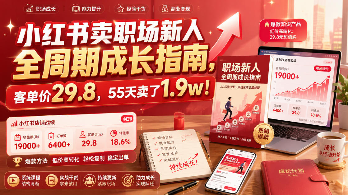 小红书卖职场新人全周期成长指南，客单价29.8，55天卖了1.9w！-FANGXZHAN网创