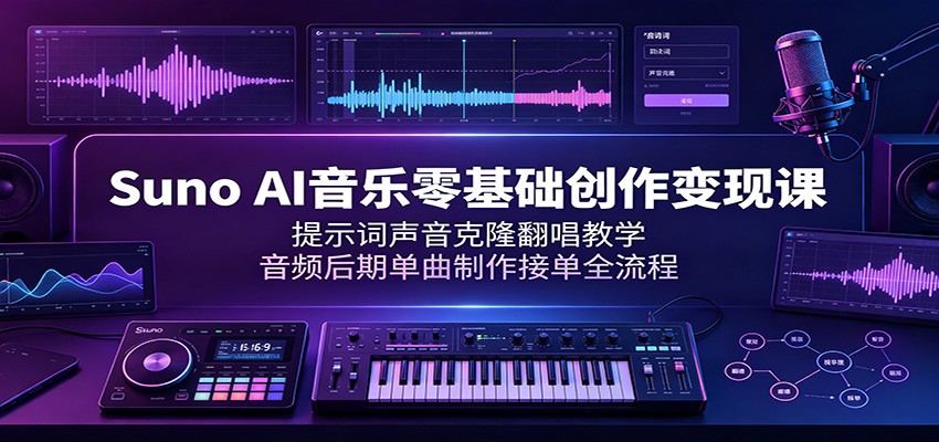 Suno AI音乐零基础创作变现课：提示词声音克隆翻唱教学，音频后期单曲制作接单全流程-FANGXZHAN网创