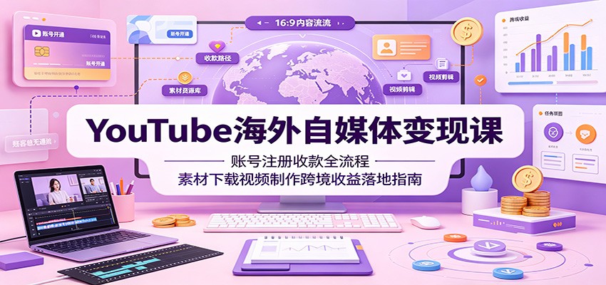 YouTube海外自媒体变现课：账号注册收款全流程，素材下载视频制作跨境收益落地指南-FANGXZHAN网创