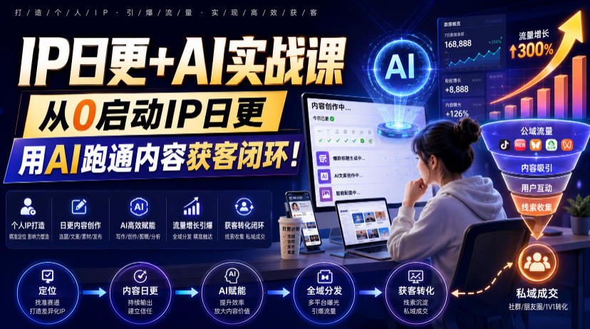 IP日更+AI实战课，从0启动IP日更，IP置顶视频制作+100条选题库搭建+10条日更规划，用AI跑通内容获客闭环!-FANGXZHAN网创