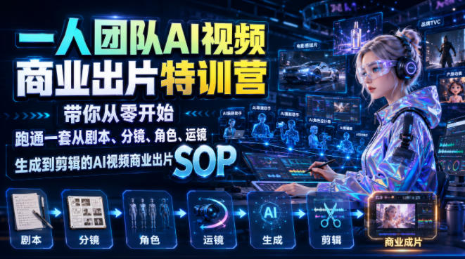 一人团队AI视频商业出片实战课：带你从零开始跑通一套从剧本、分镜、角色、运镜、生成到剪辑的AI视频商业出片SOP-FANGXZHAN网创