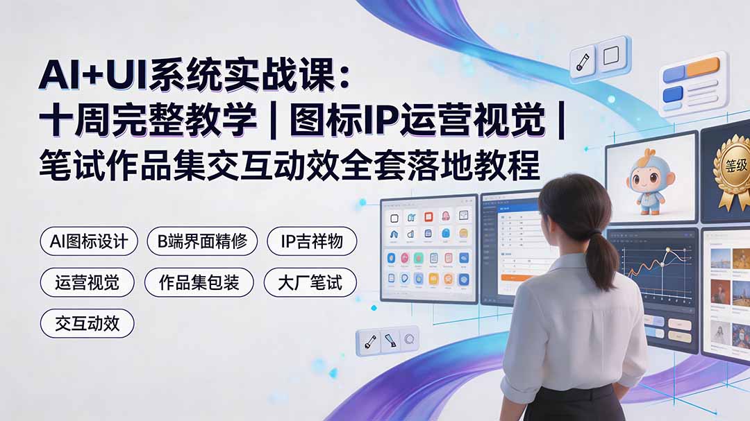 AI+UI系统实战课：十周完整教学｜图标IP运营视觉｜笔试作品集交互动效全套落地教程-FANGXZHAN网创