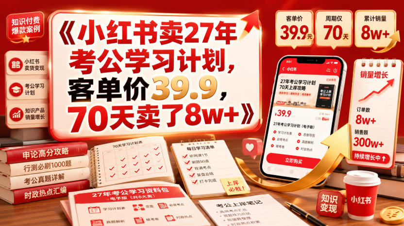 小红书卖27年考公学习计划，客单价39.9，70天卖了8w+！-FANGXZHAN网创