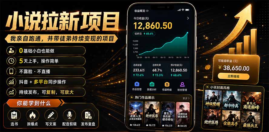抖音及多平台小说拉新项目：我亲自跑通并持续带徒弟实操｜0基础小白5天上手快速变现-FANGXZHAN网创