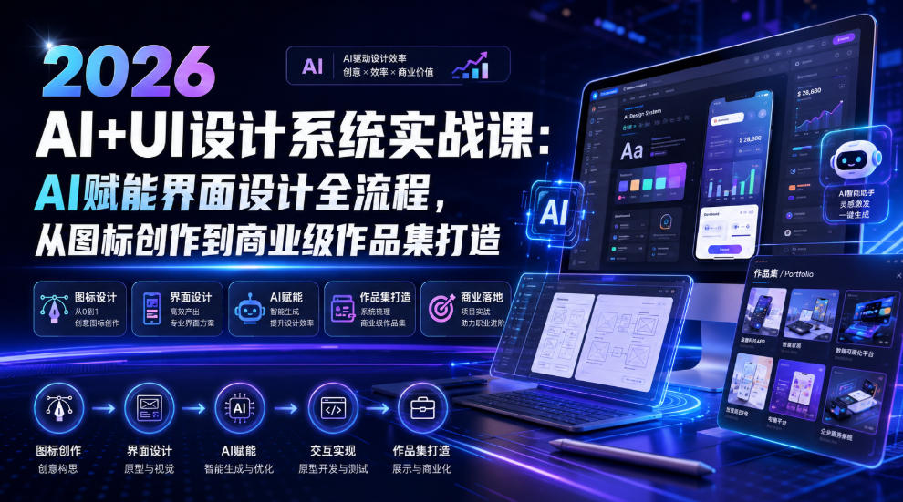 2026 AI+UI设计系统实战课：AI赋能界面设计全流程，从图标创作到商业级作品集打造-FANGXZHAN网创