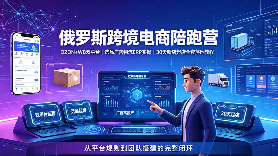 2026俄罗斯跨境电商陪跑营：OZON+WB双平台｜选品广告物流ERP实操｜30天新店起店全套落地教程-FANGXZHAN网创