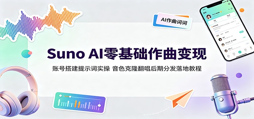 Suno AI零基础作曲变现：账号搭建提示词实操，音色克隆翻唱后期分发落地教程-FANGXZHAN网创