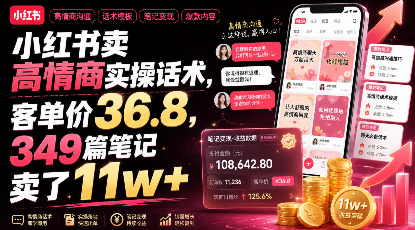 小红书卖高情商实操话术，客单价36.8，349篇笔记卖了11w+！-FANGXZHAN网创