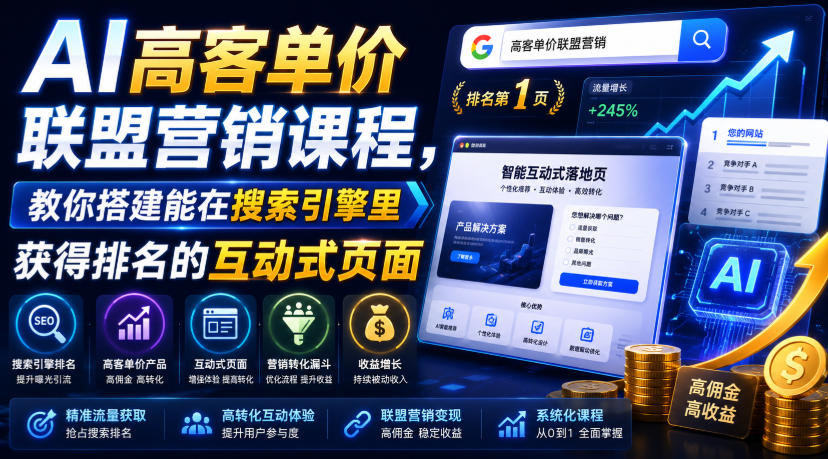AI高客单价联盟营销课程，教你搭建能在搜索引擎里获得排名的互动式页面，引来流量，把访客转化为高佣金的成交【原创双语字幕】-FANGXZHAN网创