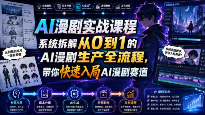 AI漫剧实战课程，系统拆解从0到1的AI漫剧生产全流程，带你快速入局AI漫剧赛道-FANGXZHAN网创