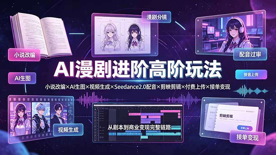 AI漫剧进阶高阶玩法：小说改编×AI生图×视频生成×Seedance2.0配音×剪映剪辑×付费上传×接单变现-FANGXZHAN网创