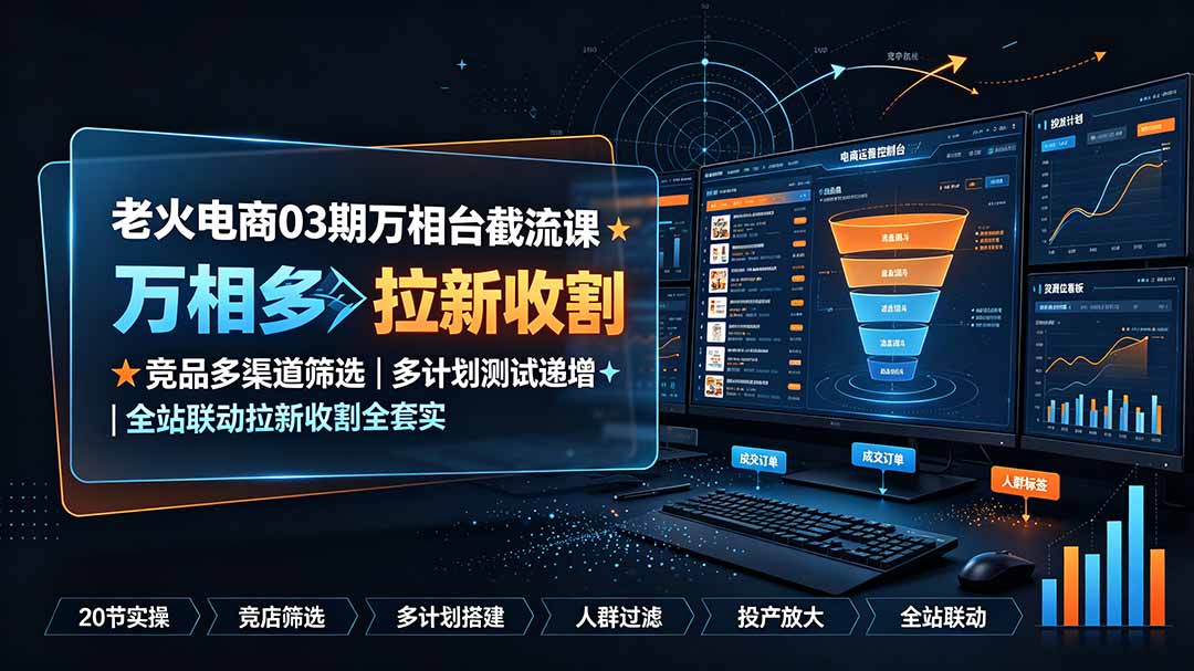 老火电商03期万相台截流课：竞品多渠道筛选｜多计划测试递增｜全站联动拉新收割全套实操教学-FANGXZHAN网创
