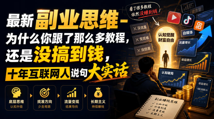 最新副业思维-为什么你跟了那么多教程，还是没搞到钱，十年互联网人说句大实话【揭秘】-FANGXZHAN网创