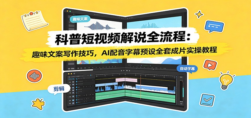 科普短视频解说全流程：趣味文案写作技巧，AI配音字幕预设全套成片实操教程-FANGXZHAN网创