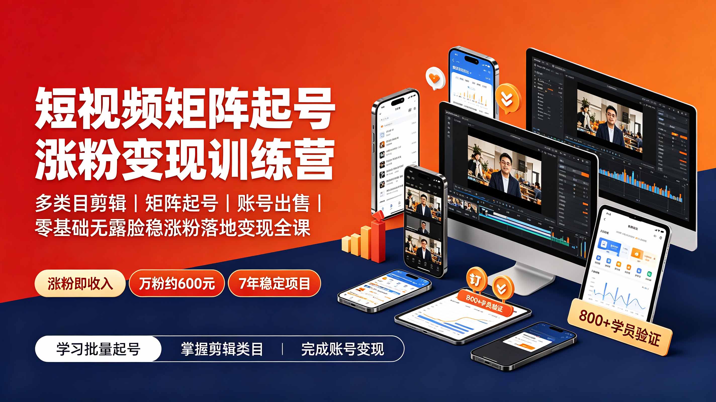短视频矩阵起号涨粉变现训练营｜多类目剪辑·矩阵起号·账号出售，0基础无露脸稳涨粉落地变现全课-更新-FANGXZHAN网创