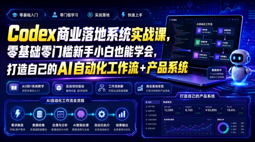 Codex商业落地系统实战课，零基础零门槛新手小白也能学会，打造自己的AI自动化工作流+产品系统-FANGXZHAN网创