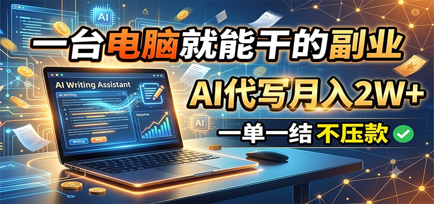 一台电脑就能干的副业，AI代写月入2W+，一单一结不压款-FANGXZHAN网创