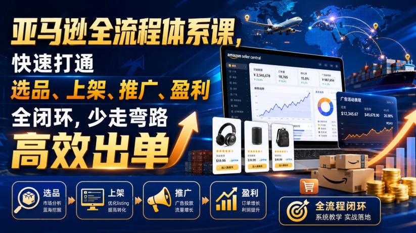 亚马逊全流程体系课，快速打通选品、上架、推广、盈利全闭环，少走弯路高效出单-FANGXZHAN网创