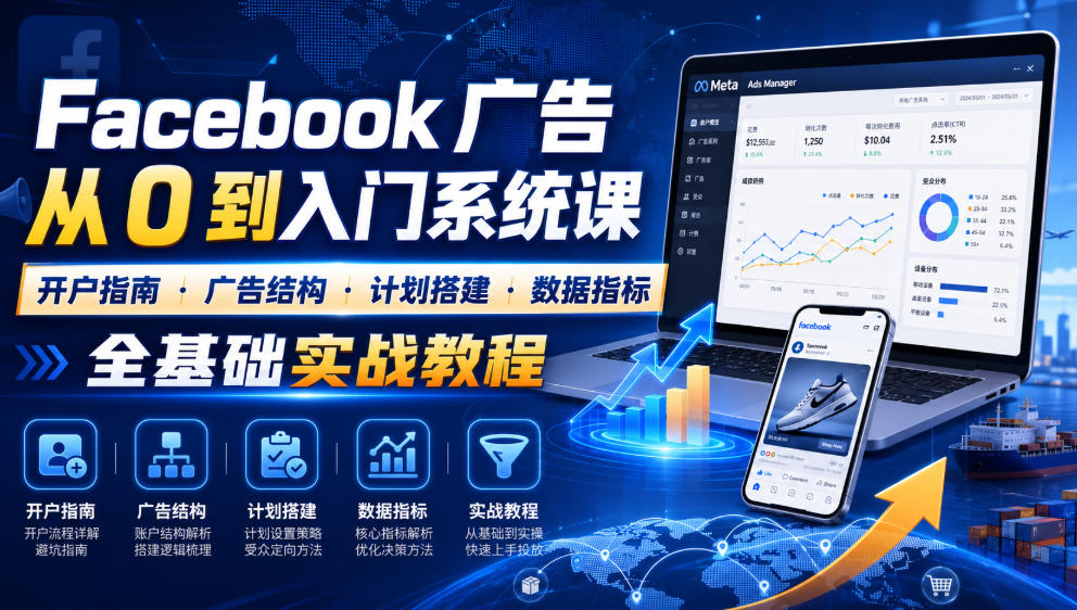 Facebook广告新手从0到入门系统课｜开户指南・广告结构・计划搭建・数据指标全基础实战教程-FANGXZHAN网创
