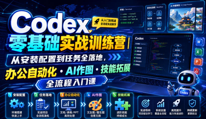 Codex零基础实战训练营｜从安装配置到任务全落地，办公自动化・AI作图・技能拓展全流程入门课-FANGXZHAN网创