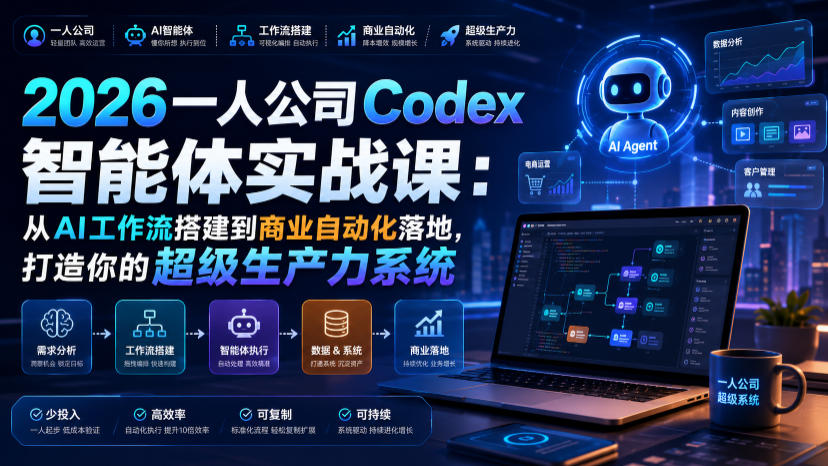 2026一人公司Codex智能体实战课：从AI工作流搭建到商业自动化落地，打造你的超级生产力系统-FANGXZHAN网创