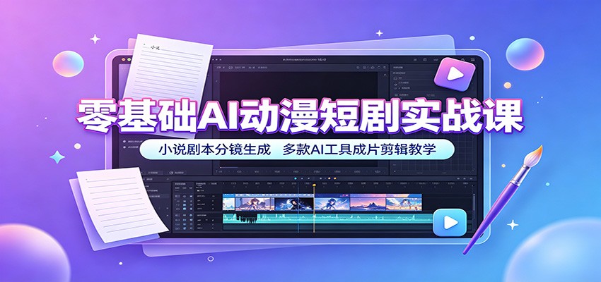 零基础AI动漫短剧实战课：小说剧本分镜生成，多款AI工具成片剪辑教学-FANGXZHAN网创