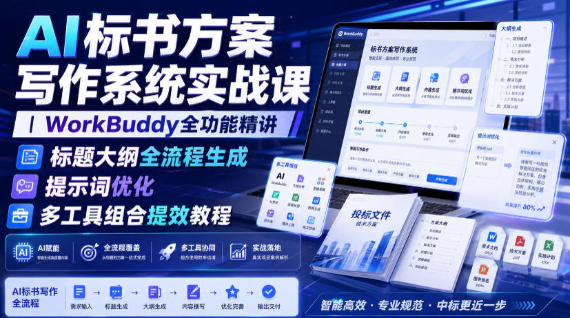 AI标书方案写作系统实战课｜WorkBuddy全功能精讲・标题大纲全流程生成・提示词优化・多工具组合提效教程-FANGXZHAN网创