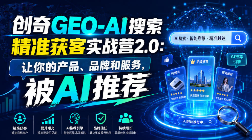 创奇GEO-AI搜索精准获客实战营2.0：让你的产品、品牌和服务，被AI推荐-FANGXZHAN网创