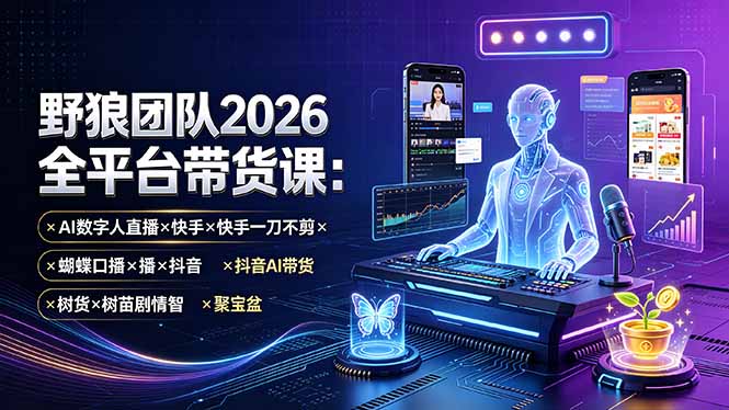 野狼团队2026全平台带货课-7月：AI数字人直播×快手一刀不剪×蝴蝶口播×抖音AI带货×树苗剧情智剪×聚宝盆-FANGXZHAN网创