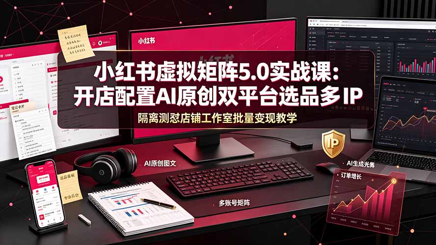 小红书虚拟矩阵5.0实战课：开店配置｜AI原创｜双平台选品｜多IP隔离｜测怼店铺工作室批量变现实操教学-FANGXZHAN网创