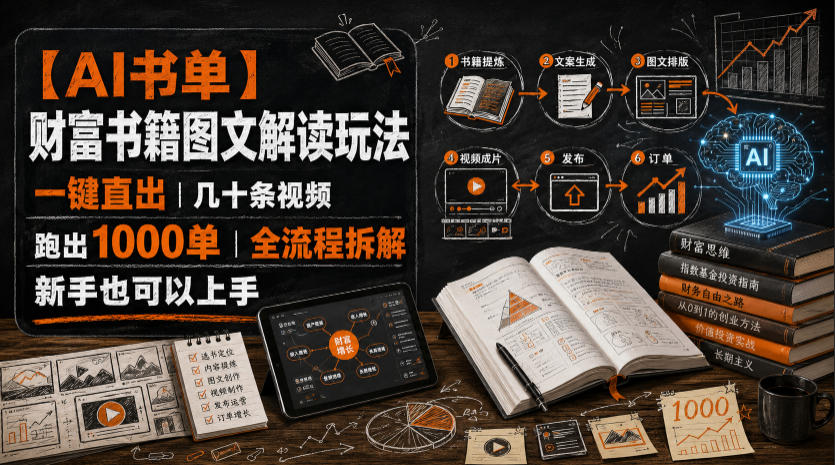 【AI书单】财富书籍图文解读玩法，一键直出，几十条视频，跑出1000单，全流程拆解，新手也可以上手-FANGXZHAN网创