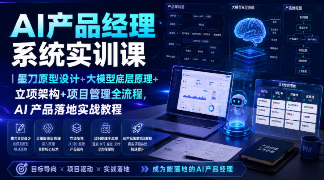 AI产品经理系统实训课｜墨刀原型设计+大模型底层原理+立项架构+项目管理全流程，AI产品落地实战教程-FANGXZHAN网创