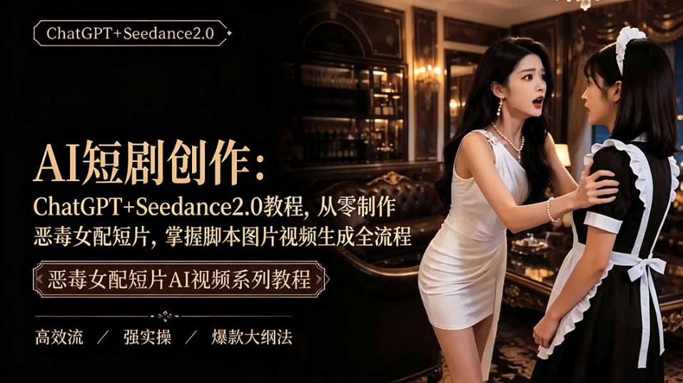 AI短剧从零创作实战课｜ChatGPT脚本撰写+Seedance2.0视频生成，恶毒女配短剧全流程教程-FANGXZHAN网创