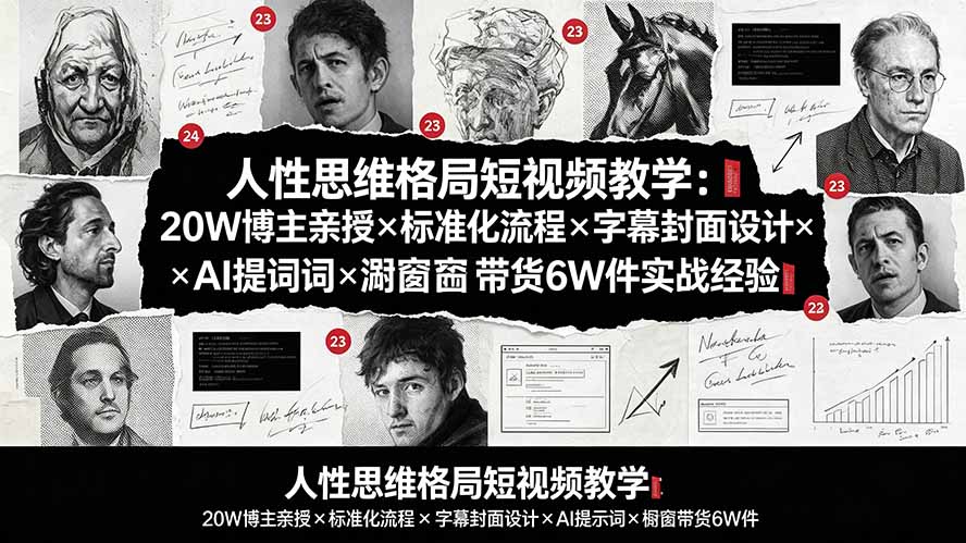 人性思维格局短视频教学：20W博主亲授×标准化流程×字幕封面设计×AI提示词×橱窗带货6W件实战经验-FANGXZHAN网创