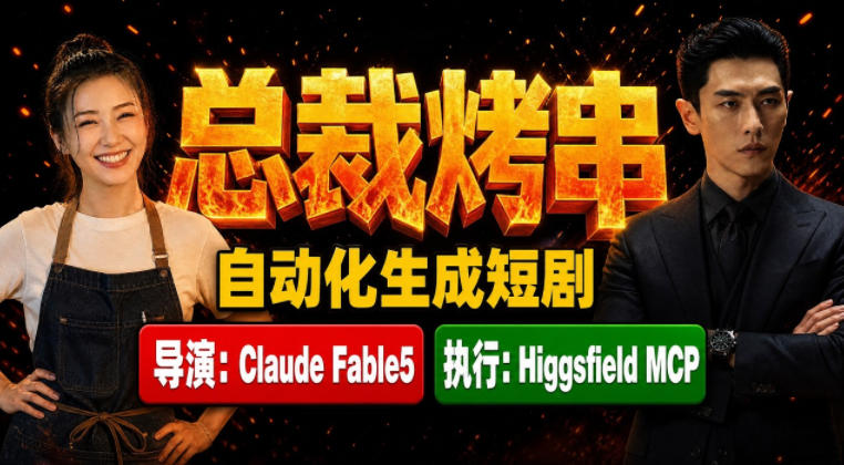 Claude Fable5担任导演+Higgsfield MCP落地执行｜《总裁烤串》真人质感短剧全自动AI生成全流程教学-FANGXZHAN网创