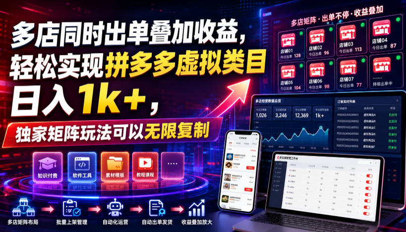 多店同时出单叠加收益，轻松实现拼多多虚拟类目日入1k+，独家矩阵玩法可以无限复制【揭秘】-FANGXZHAN网创