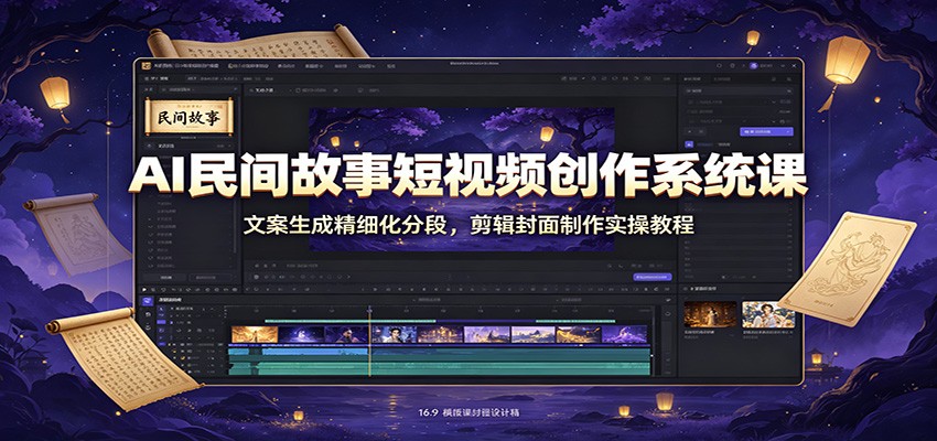 AI民间故事短视频创作系统课：文案生成精细化分段，剪辑封面制作实操教程-FANGXZHAN网创