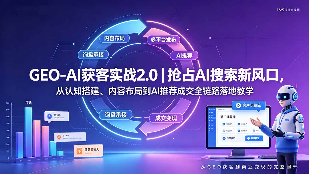 GEO-AI获客实战｜抢占AI搜索新风口，从认知搭建、内容布局到AI推荐成交全链路落地教学-FANGXZHAN网创