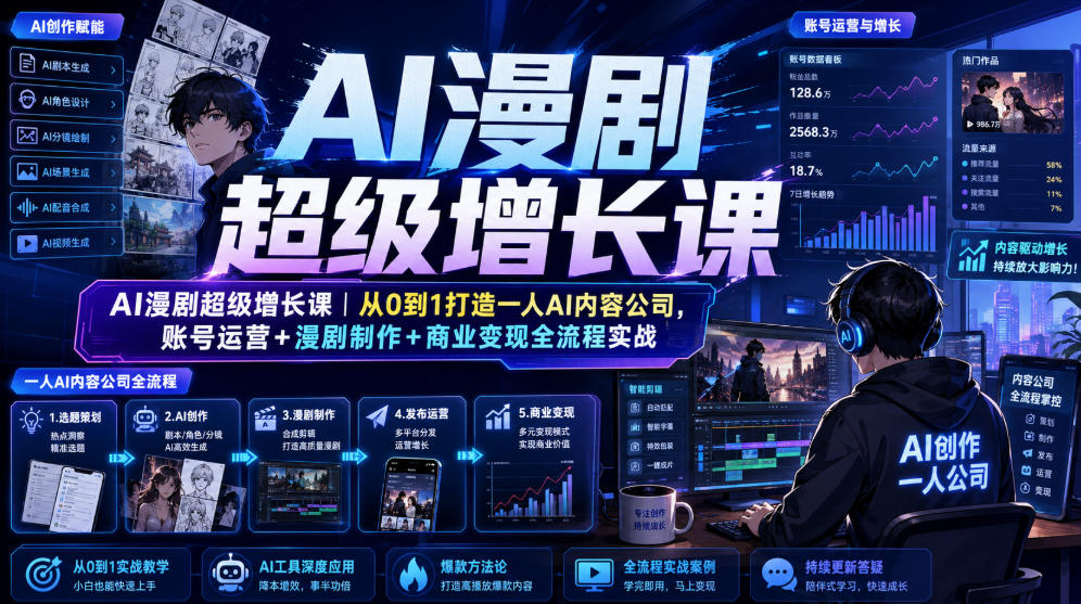 AI漫剧超级增长课｜从0到1打造一人AI内容公司，账号运营+漫剧制作+商业变现全流程实战-FANGXZHAN网创