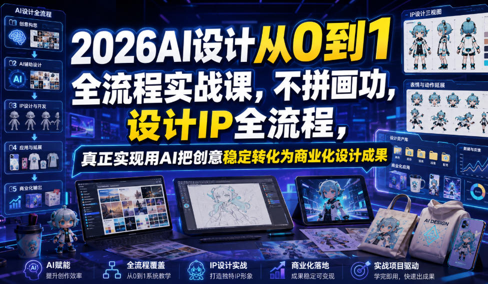 2026AI设计从0到1全流程实战课，不拼画功，设计IP全流程，真正实现用AI把创意稳定转化为商业化设计成果-FANGXZHAN网创