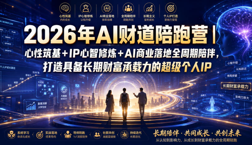 2026年AI财道陪跑营｜心性筑基+IP心智修炼+AI商业落地全周期陪伴，打造具备长期财富承载力的超级个人IP-FANGXZHAN网创
