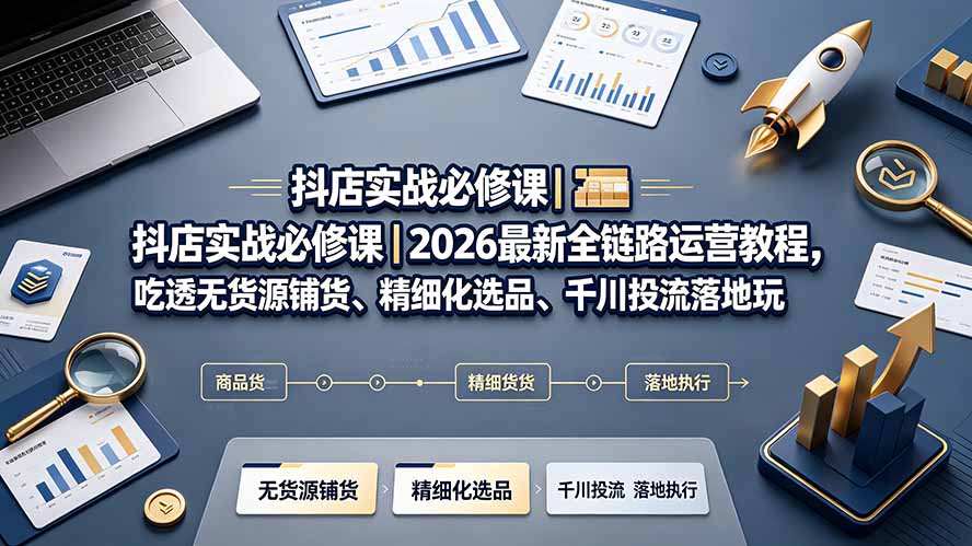 抖店实战必修课｜2026最新全链路运营教程，吃透无货源铺货、精细化选品、千川投流落地玩法-FANGXZHAN网创