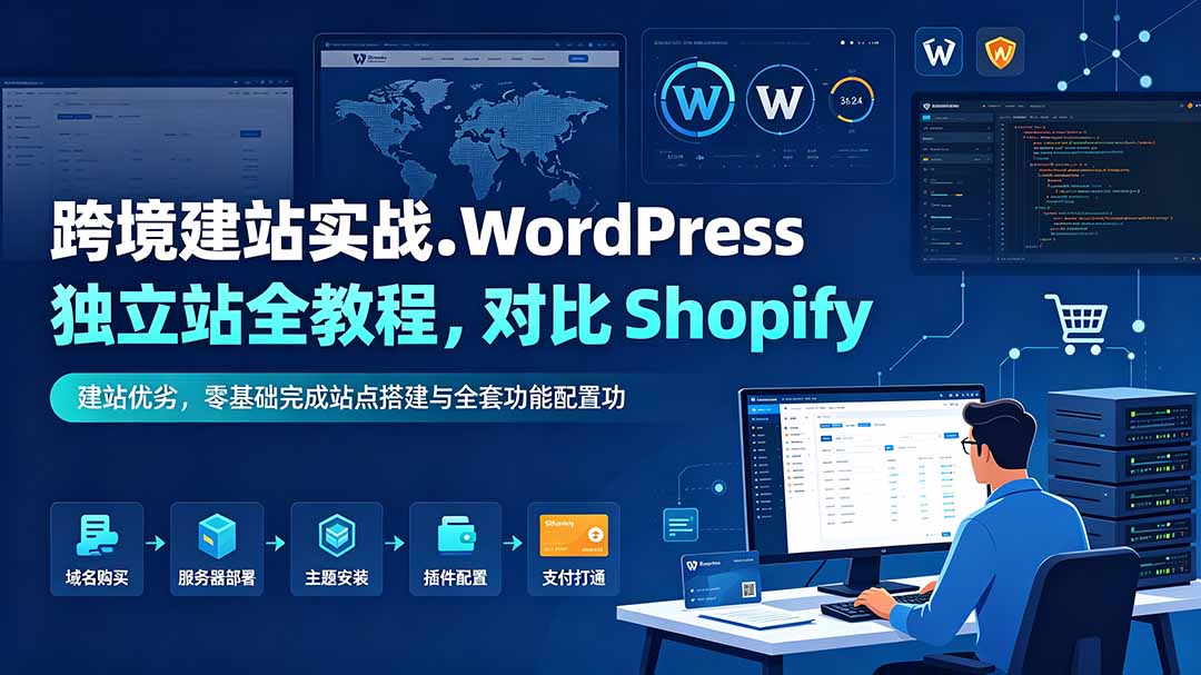 跨境建站实战：WordPress 独立站全教程，对比 Shopify 建站优劣，零基础完成站点搭建与全套功能配置-FANGXZHAN网创