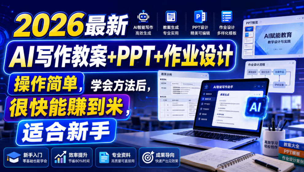 2026最新AI写作教案+PPT+作业设计，操作简单，学会方法后，很快能賺到米，适合新手-FANGXZHAN网创