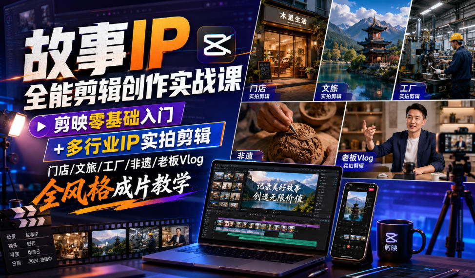 故事IP全能剪辑创作实战课｜剪映零基础入门+多行业IP实拍剪辑，门店/文旅/工厂/非遗/老板Vlog全风格成片教学-FANGXZHAN网创