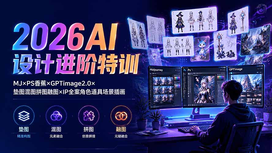 2026AI设计进阶特训：MJ×PS香蕉×GPTimage2.0×垫图混图拼图融图×IP全案角色道具场景插画-FANGXZHAN网创