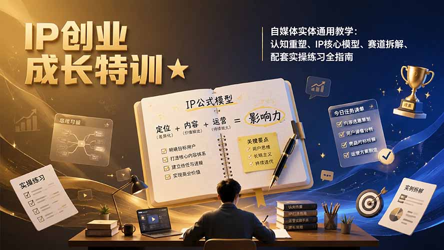 IP创业成长特训★自媒体实体通用教学：认知重塑、IP核心模型、赛道拆解、配套实操练习全指南-FANGXZHAN网创