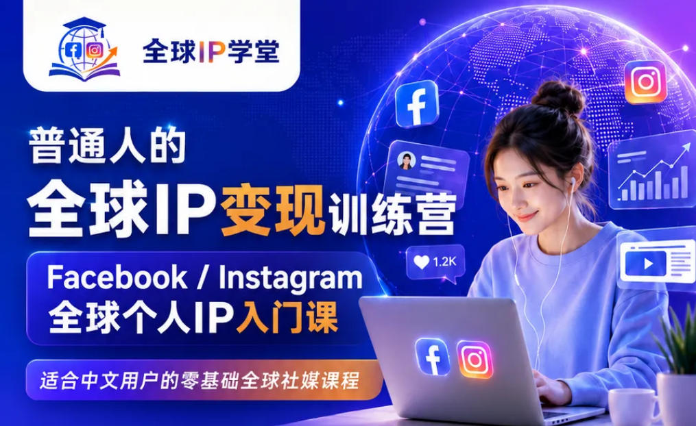 普通人的全球IP变现训练营，Facebook/Instagram全球个人IP入门课，零基础全球社媒课程-FANGXZHAN网创