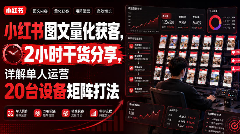 小红书图文量化获客，2小时干货分享，详解单人运营20台设备矩阵打法-FANGXZHAN网创